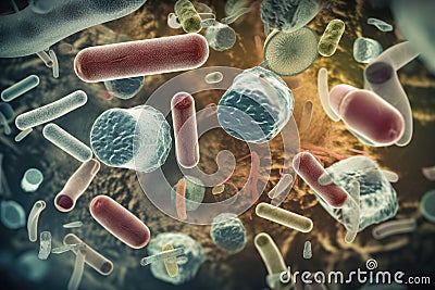 microbial culture, magnified view of bacteria and other microorganisms Stock Photo