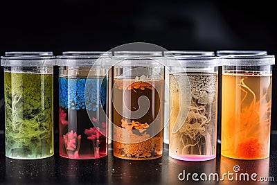 microbial cultures of different strains and species being compared side by side Stock Photo