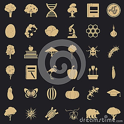 Microbiological icons set, simple style Vector Illustration