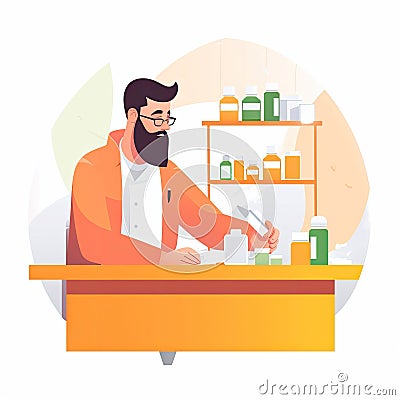 microbiologist man in vector style, professions of the world, pastel Stock Photo