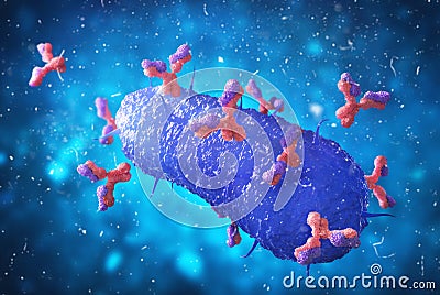 Microbiology. Antibodies attack virus Cartoon Illustration
