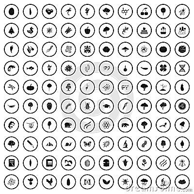 100 microbiology icons set, simple style Vector Illustration