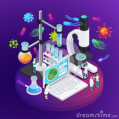 Microbiology Isometric Poster Vector Illustration