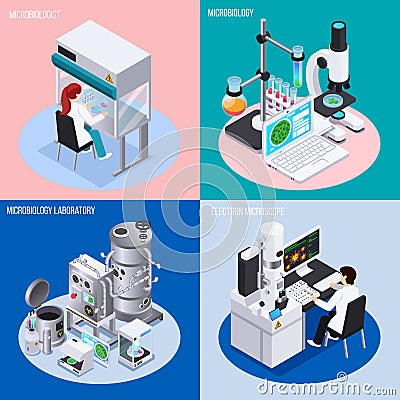 Microbiology Laboratory 2x2 Design Concept Vector Illustration