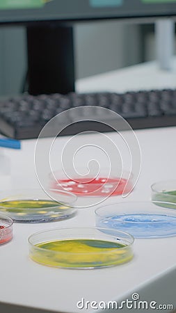 Microbiology petri dish with organic substance in laboratory Stock Photo