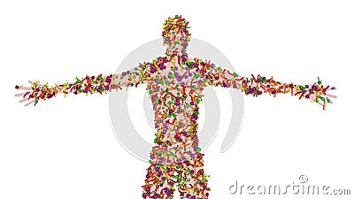 Microbiome bacteria, viruses, microbes on human body.Isolated on white background . 3d rendering illustration Cartoon Illustration