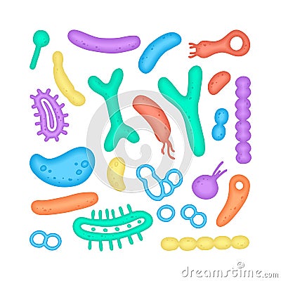 Microbiome illustration of bacteria. Vector image. Gastroenterologist. Bifidobacteria, lactobacilli. Lactic acid Vector Illustration
