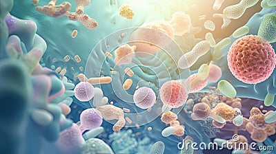 Microbiome. Microorganisms, Bacteria, Viruses And Fungi. Generative AI Stock Photo