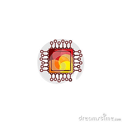 Microchip abstract linear vector logo. Microprocessor plain icon. Digital art design element. Smart technology logotype. Vector Illustration