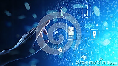 Microchip, artificial intelligence, automation and internet of things, IOT, Digital integration. Stock Photo