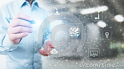 Microchip, artificial intelligence, automation and internet of things, IOT, Digital integration. Stock Photo