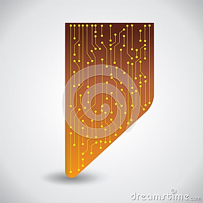 Microchip background. Vector microprocessor visualization in a chip. Yellow solder scheme on a copper plate. Computer electronic Cartoon Illustration