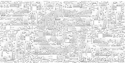 Microchip circuit board vector background. Monochrome light gray Vector Illustration