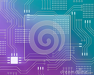 Microchip with circuit, colorful background. Copy space Stock Photo