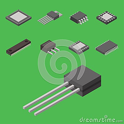 Microchip computer vector isometric chip technology processor circuit electronic board motherboard information system Vector Illustration