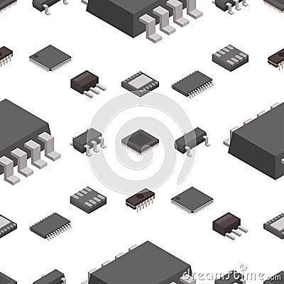 Microchip computer vector isometric chip technology processor circuit electronic board motherboard information system Vector Illustration