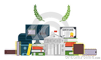 Microchip creation training, university certificate vector illustration. Obtaining multifaceted information about Vector Illustration
