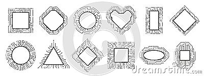 Microchip frame. Electronic chip, CPU border and digital circuit line board. Computer rocessors vector set Vector Illustration