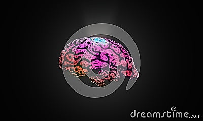 Microchip is implanted in human brain. Neural implants. Brain-computer interface. Neuron technology concept - illustration Cartoon Illustration