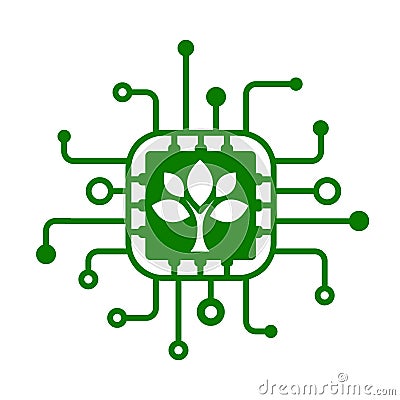 Microchip and leaves icon, technology for the production of environmentally friendly food, food technology foodtech Vector Illustration