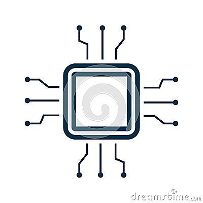 Microchip line icon. CPU, Central processing unit, computer processor Stock Photo