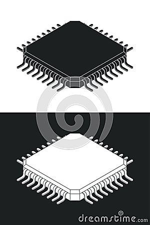Microchip processor logotype template. Monochrome isometric vector illustration Vector Illustration