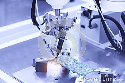 Microchip production factory. Technological process. Stock Photo