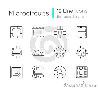 Microcircuits linear icons set Vector Illustration