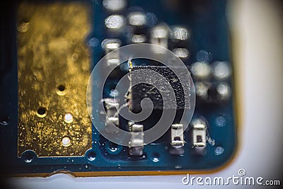 Microcircuits and phone details in macro Stock Photo