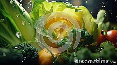 A microcosm of beauty, where dewdrops enhance the allure of fresh veggies Stock Photo