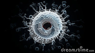 Microcosmic Elegance: White Blood Cell Dance on Inky Abyss Stock Photo