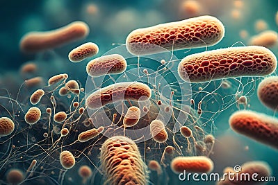Microcosmic Symphony: Nano Technology Biotech Marvels Revealed in Bacterial Art Stock Photo