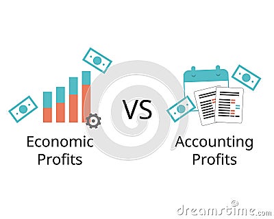 microeconomics for difference between economic profits and accounting profits Vector Illustration