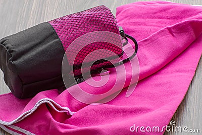 Microfiber towel for fitness, workout and outdoor walks Stock Photo