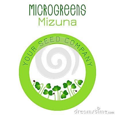 Microgreens Mizuna. Seed packaging design, round element in the center Vector Illustration