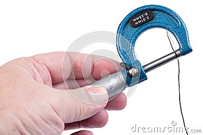 Micrometer measures diameter of the wire Stock Photo