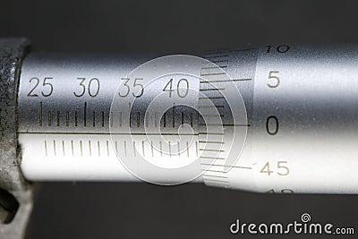 Micrometer, measuring scale close-up Stock Photo