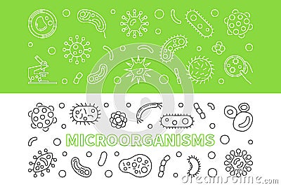 Microorganisms banners. Vector microbiology line illustration Vector Illustration