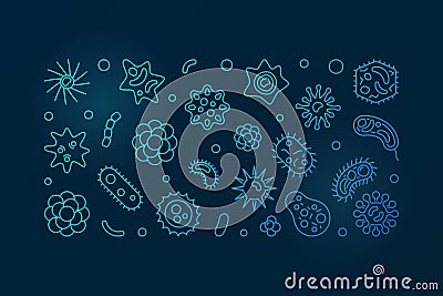 Microorganisms vector blue creative horizontal illustration Vector Illustration