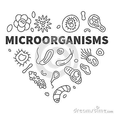 Microorganisms vector Micro Organisms concept line heart shaped banner or illustration Cartoon Illustration