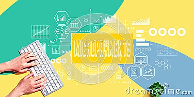 Micropayments theme with person using computer keyboard Stock Photo