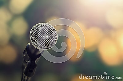 microphone on abstract blure light bokeh Stock Photo