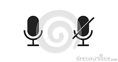 Microphone button on and off icon in flat for app design. Vector Vector Illustration