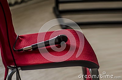 Microphone on the chair Stock Photo