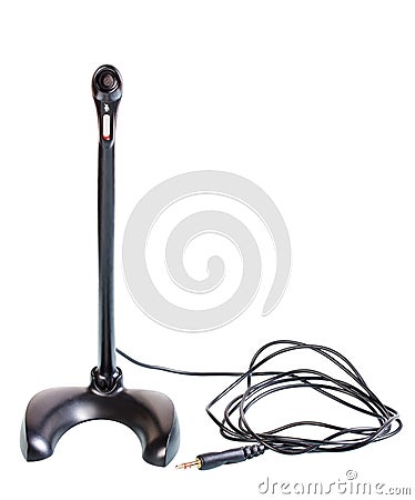 Microphone for a computer on a plastic stand, isolate on a white Stock Photo