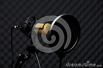 Microphone Condenser sound absorbing wall room Stock Photo