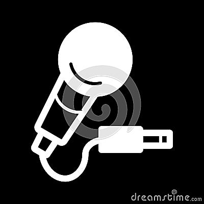 Microphone with cord, vector icon. Isolated on black Vector Illustration