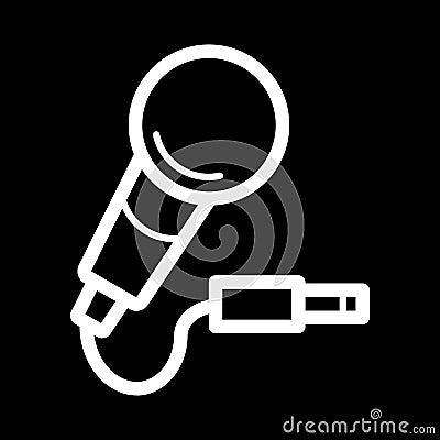 Microphone with cord, vector icon. Isolated on black Vector Illustration