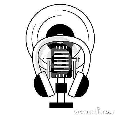microphone earphones vinyl music background Cartoon Illustration