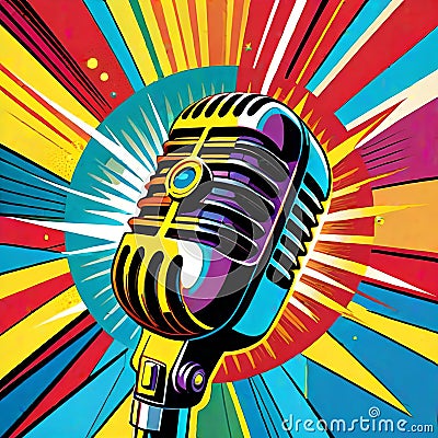 Microphone entertainer singer voice background cartoon explosion Cartoon Illustration